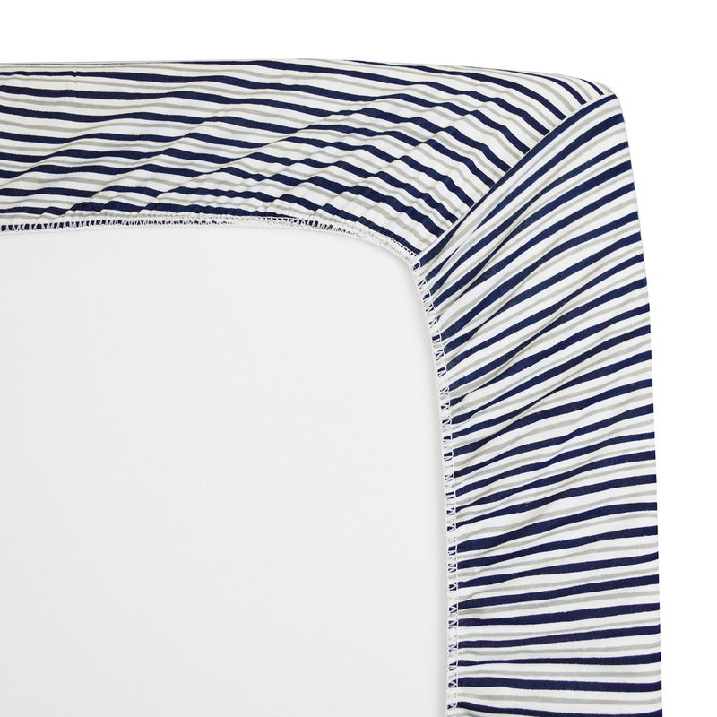 TL Care Fitted Mini Crib Sheet 24" x 38", Soft Breathable Neutral 100% Cotton Jersey Portable Sheet, Navy/Grey Funny Stripes, for Boys and Girls, Fits Most Pack N Play and Mini Crib Mattresses - Image 2